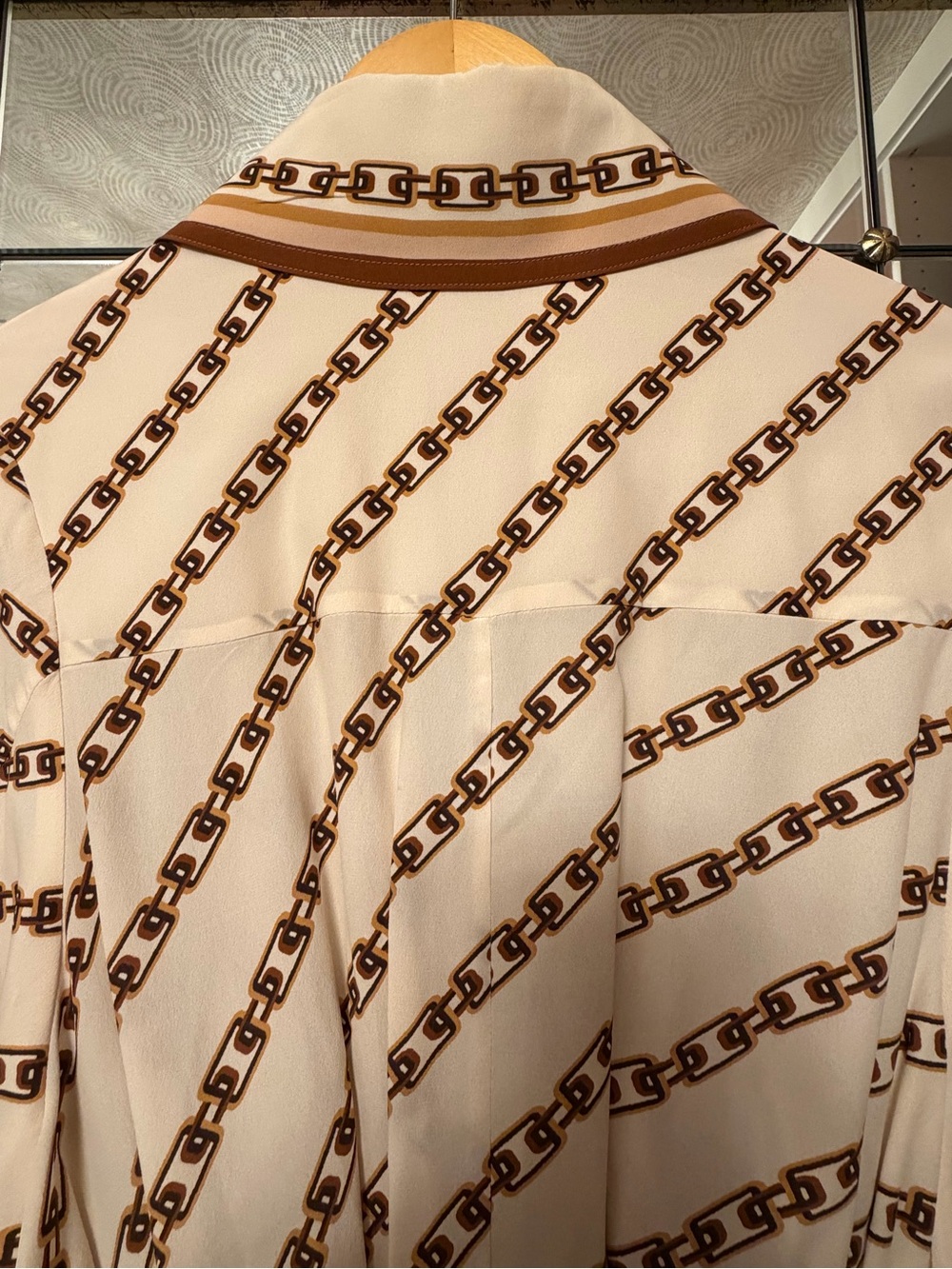 Zimmermann Cream Chain-Print Blouse Dress with Brown Trim- size 1 - Picture 7 of 9